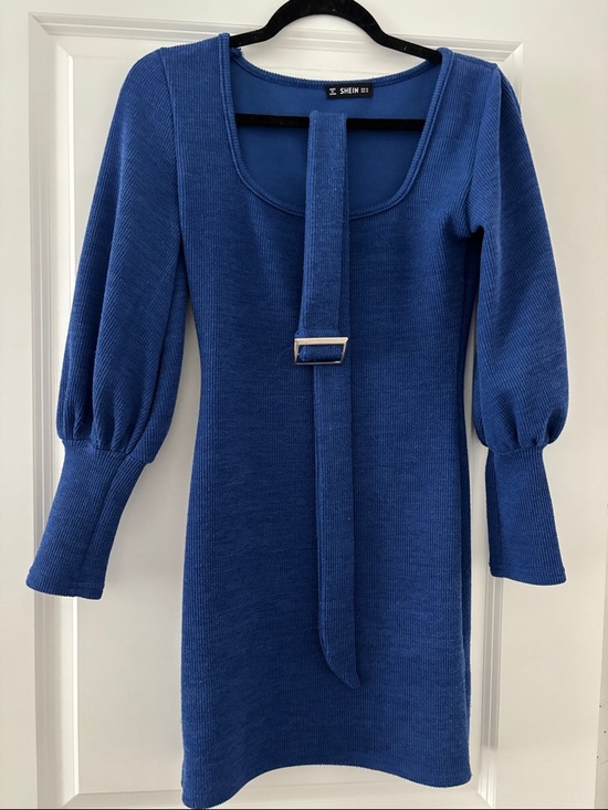 SHEIN Dresses & Skirts - SHEIN Cobalt Blue Knit Belted Long Sleeve Dress